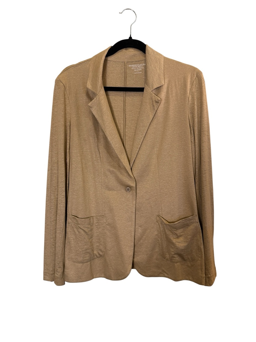 Majestic Filatures Women’s Minimalist Linen Metallic Gold Tan Blazer sz M